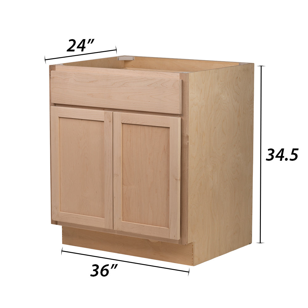Backwoods Cabinetry RTA (Ready-to-Assemble) B36.BUTT - Raw Maple Base Cabinet | 36"Wx34.5"Hx24"D