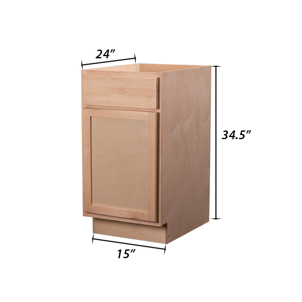 Backwoods Cabinetry RTA (Ready-to-Assemble) B15.L - Raw Maple Base Cabinet | 15"Wx34.5"Hx24"D