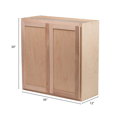 Backwoods Cabinetry RTA - Winding River Collection - W3630.BUTT - Raw Maple 36"Wx30"Hx12"D Wall Cabinet