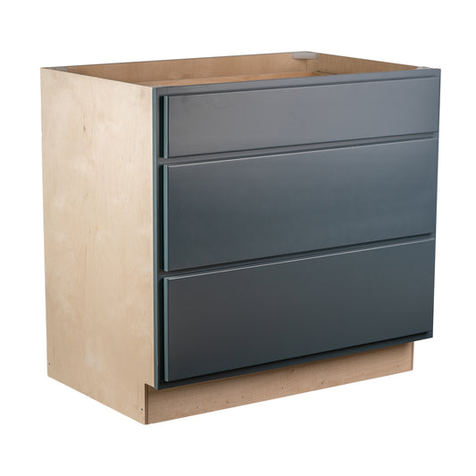 Backwoods Cabinetry RTA (Ready-to-Assemble) Needlepoint Navy 3 Drawer 36" Pots and Pans Base Cabinet | 36"Wx34.5"Hx24"D