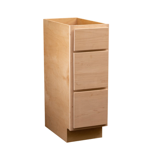 Backwoods Cabinetry RTA (Ready-to-Assemble) VB1234.21.3D - Raw Maple 3 Drawer Vanity Base Cabinet | 12"Wx34.5"Hx21"D