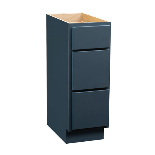 Backwoods Cabinetry RTA (Ready-to-Assemble) Needlepoint Navy 3 Drawer Vanity Base Cabinet | 12"Wx34.5"Hx21"D