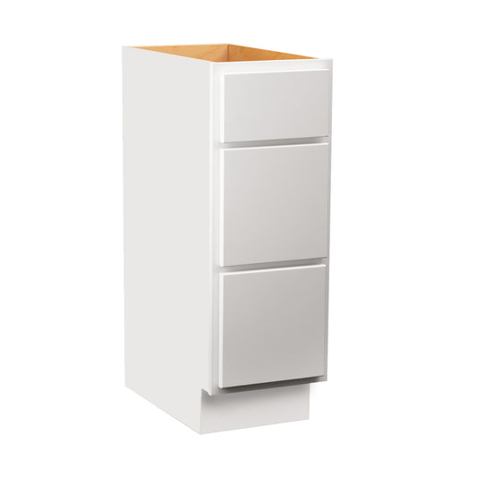Backwoods Cabinetry RTA (Ready-to-Assemble) VB1234.21.3D - Pure White 3 Drawer Vanity Base Cabinet | 12"Wx34.5"Hx21"D