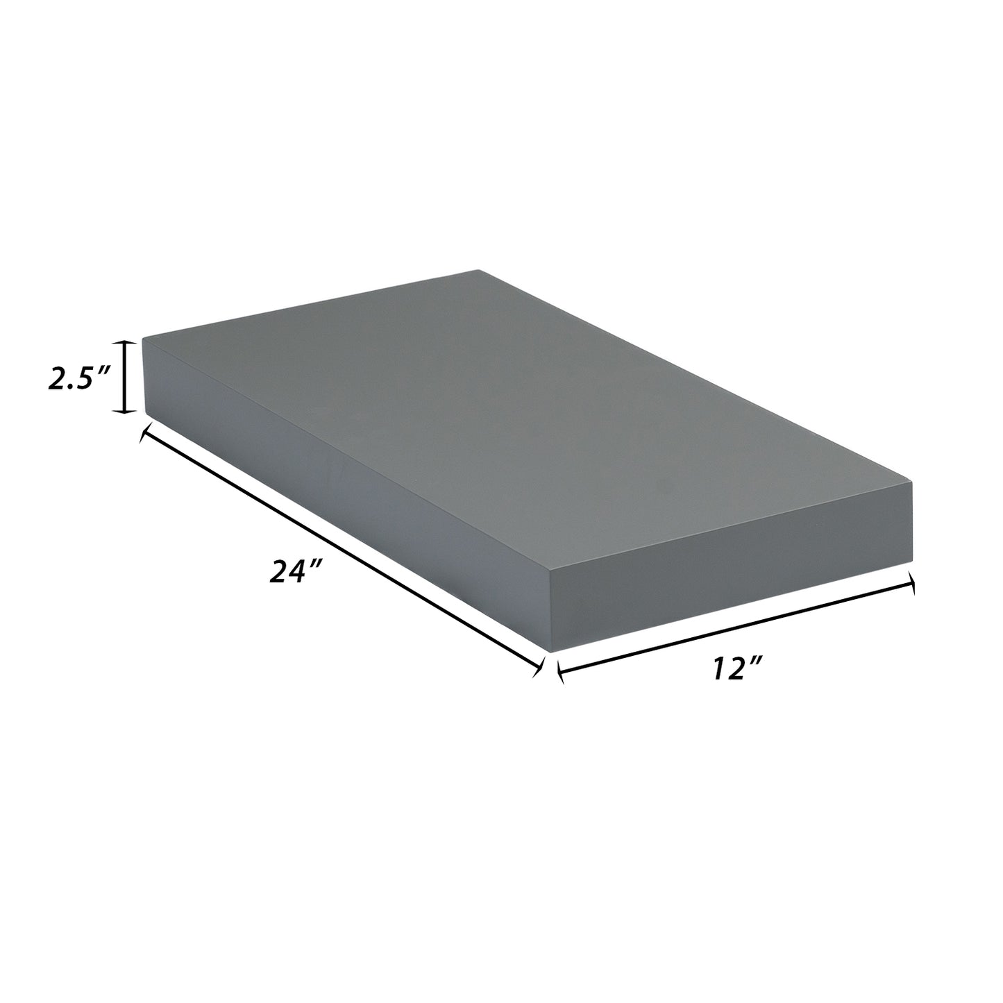 Backwoods Cabinets Floating Shelves | 2.5" Thick | Magnetic Grey, 12" D x 24" W x 2.5" H | American Made | Hardwood Bracket | Complete Shelf Unit