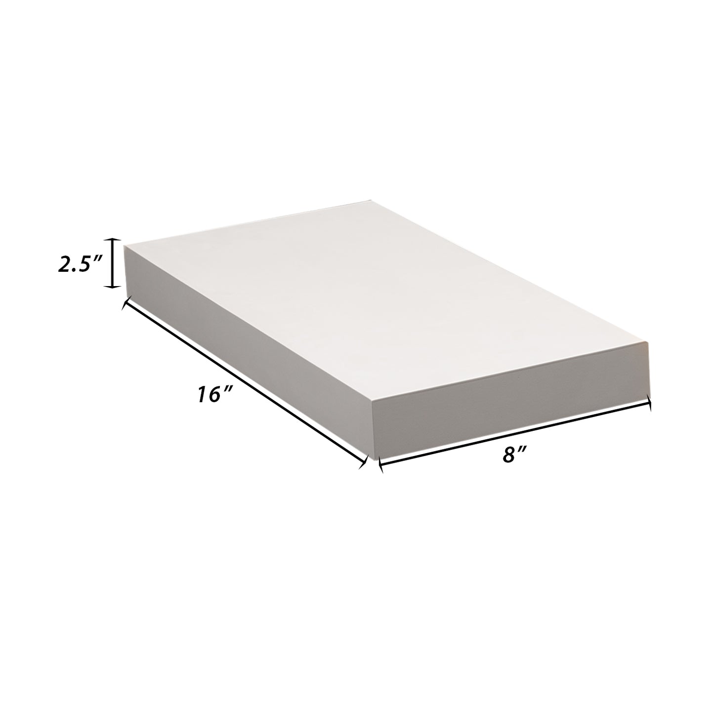 Backwoods Cabinets Floating Shelves | 2.5" Thick | Pure White, 8" D x 16" W x 2.5" H | American Made | Hardwood Bracket | Complete Shelf Unit