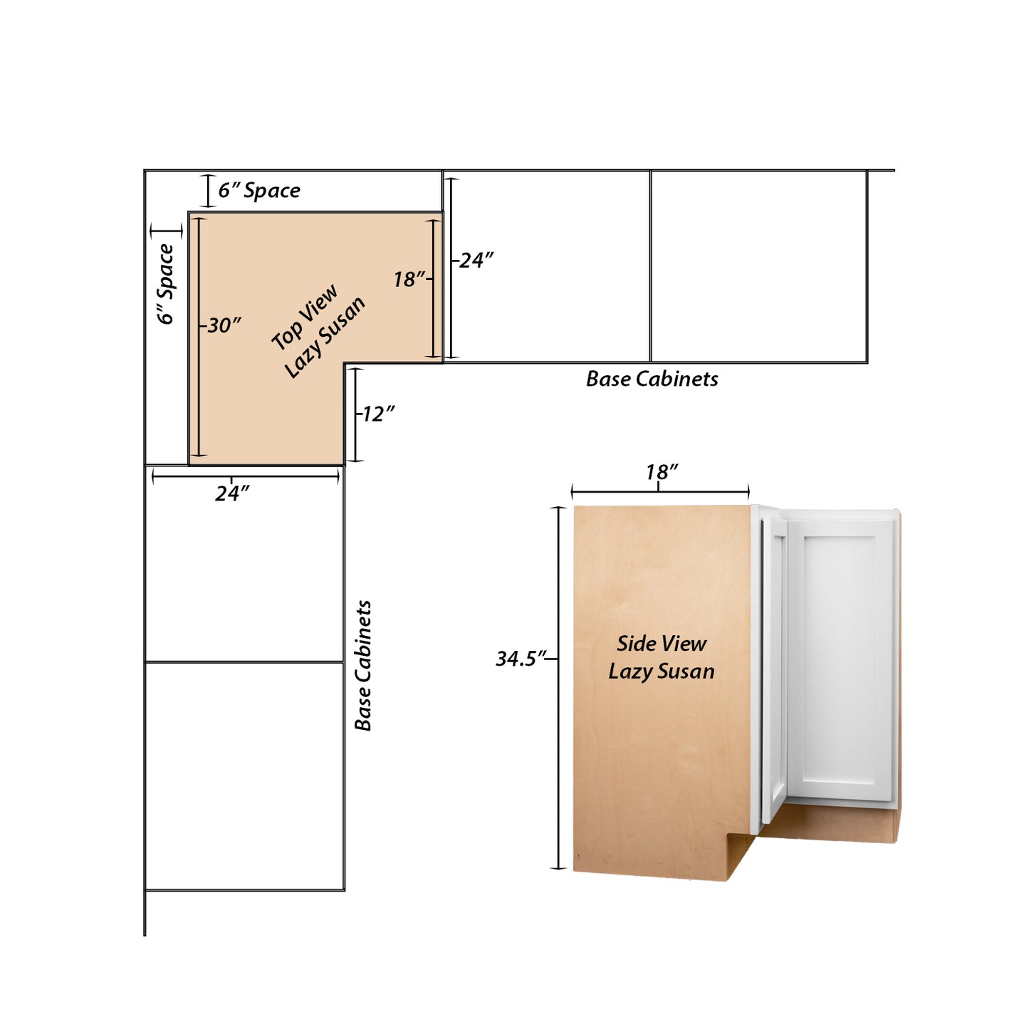 Backwoods Cabinetry RTA (Ready-to-Assemble) BLZS3030.18 - Pure White Lazy Susan Cabinet | 18"D x 30" W x 34.5"