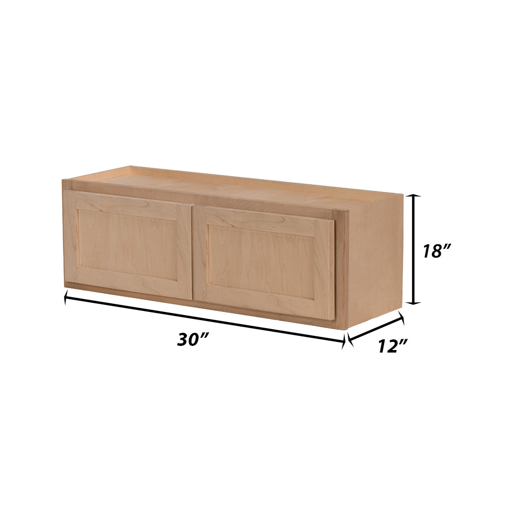 Backwoods Cabinetry RTA (Ready-to-Assemble) W3018.BUTT - Raw Maple 30"Wx18"Hx12"D Microwave Wall Cabinet