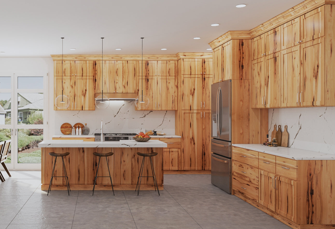 Natural Hickory Shaker Kitchen Cabinets