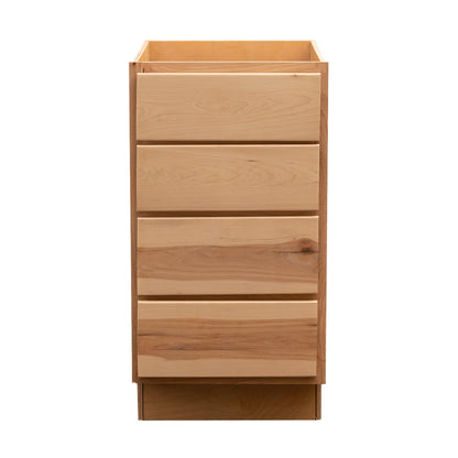 Backwoods Cabinetry RTA (Ready-to-Assemble) B24.4D Raw Hickory 4 Drawer 24" Base Cabinet | 24"Wx34.5"Hx24"D